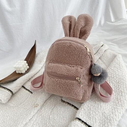 Kawaii Fur Mini Backpack Rabbit Ears Fluffy Bag For Girls 2021 Autum/Winter New Cute Plush Solid Color Furry Backpacks For Kids