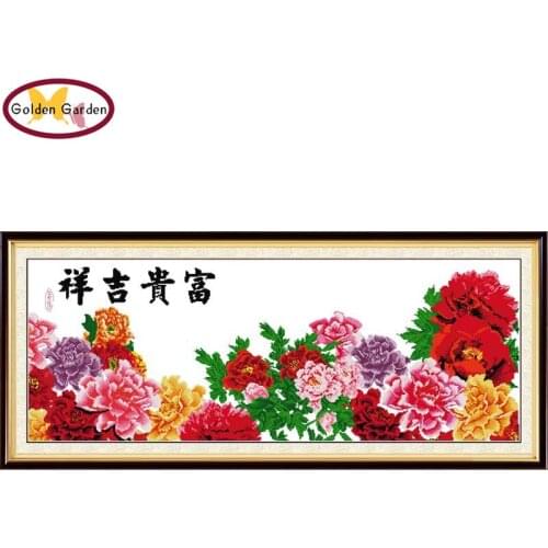 GG Flower Blooming Embroidery Needlework Peony Design Drawing Set Chinese Cross Stitch Pattern Cross Stitch Kits for Home Decor