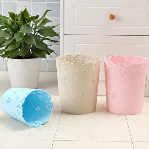 Mini Desktop Trash Can Office Desktop Organizer Blue Lace Flower Trash Can Bin Storage Plastic Paper Basket 18X16CM