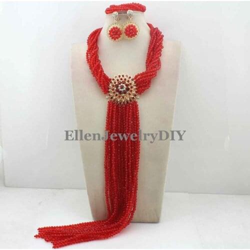 Nigerian Wedding African Beads Rushed Classic Women Crystal Jewelry Sets New Arrived Nigeria Set Necklace Africa Beads W11919
