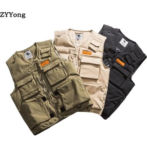 2020 New Spring Autumn Mens Vests Jackets Sleeveless Solid Color Photographer Work Tourism Fishing Waistcoats Casual Black Coat