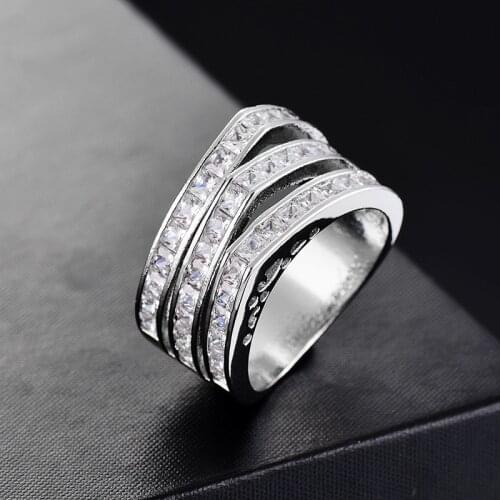 New Style Silver Plated Three Layers Ring Fashion Women CZ Crystal Ring Charm Women Wedding Engagement Jewelry Accessorie