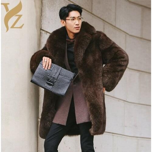 Warm Fur Coats For Men Outerwear Overcoats Nature Fox Fur Coat With Warm Turn-down Collar Mens Winter Jacket Plus Size Real Fur