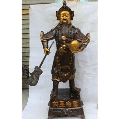 Wholesale factory 46" Chinese Bronze Stand Wealth Guan Gong Yu Warrior God Sword Statue Sculpture 25% off