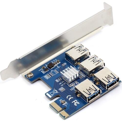 XT-XINTE PCIe 1 to 4 USB 3.0 PCI Express 16X Riser Card PCI-E 1X to External 4 USB Slot Adapter PCIe Converter for Bitcoin Miner