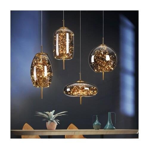 Postmodern LED Starry Sky Pendant Lights Amber Smoky Grey Glass Luxury Living Room Pendant Lamps for Home Decor Light Fixtures