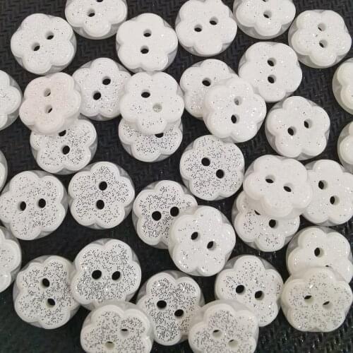 100pcs 13mm Silver White Round Two Tone Flower Glitter Sparkly Buttons Resin 2 Holes Sewing Accessories Embellishments