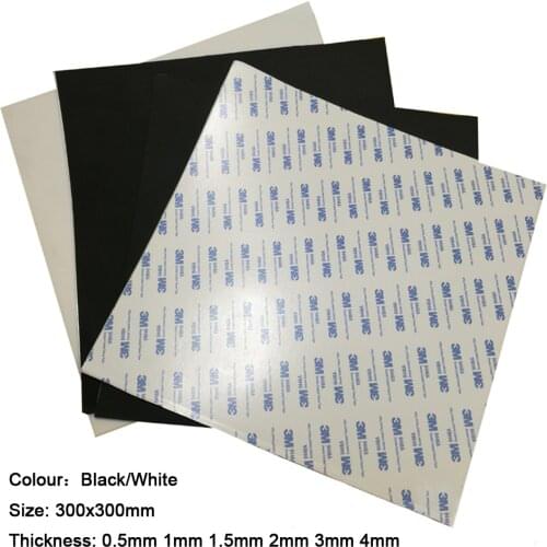1PCS Black/White Silicone Rubber Sheet Self Adhesive High Temp Mat 300x300x0.5/1/1.5/2/3/4mm
