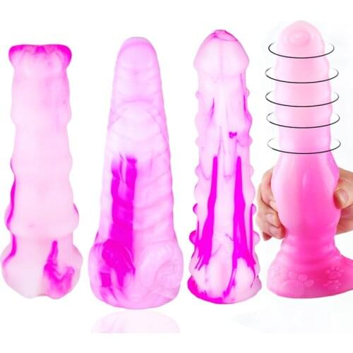 Silicone Realistic Dildo Animal Penis Dildo Colorful Pink and White Sucker Cock Anal Sex Toys For Men Women Couples Butt Plug