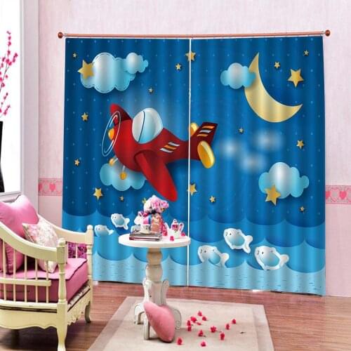 Blue 3D Curtain Luxury Blackout Window Curtain Living Room cartoon curtains kids curtain