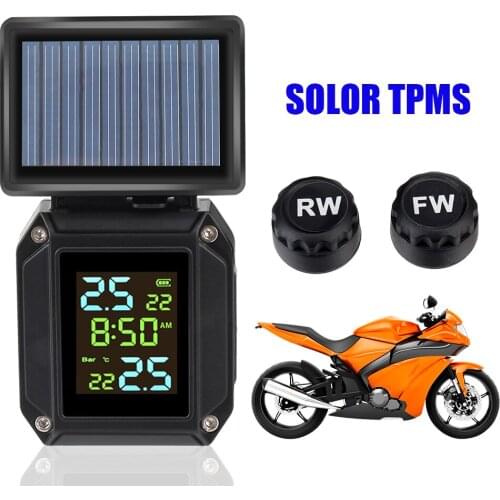 Solor Motorcycle TPMS Tyre Temperature Alarm 2 External Sensors LCD Display Tire Pressure Monitoring System USB Charge