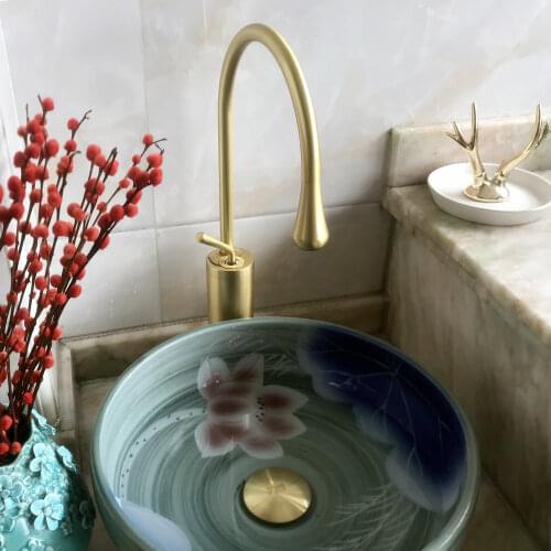 VOURUNA Brushed Golden&Black&White Single Lever Tall Vessel Sink Faucet Lavatory Bathroom Basin Mixer Tap