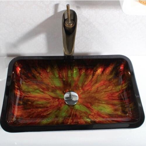 Glass sanitary ware bathroom rectangular art wash basin single hole above counter basin 540*310*100mm
