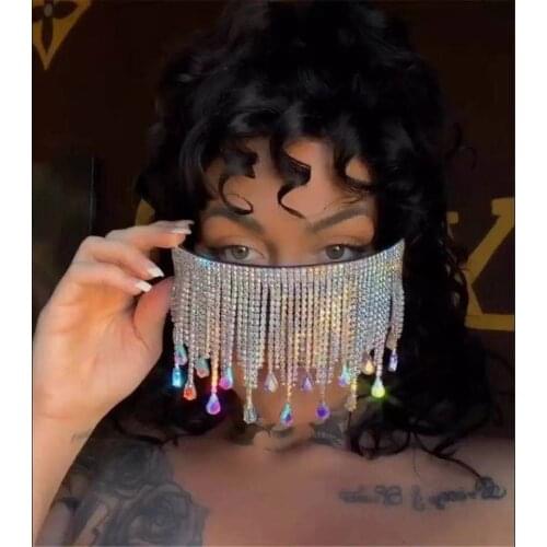 Super large luxury tassel Rhinestone Sunglasses face jewelry mask shining crystal fashion sunglasses Street jewelry accessories