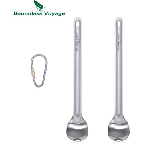 Boundless Voyage Outdoor Titanium Long Handle Spoon Ultralight Camping Polished Tableware Flatware with Straight Handle Ti1031T