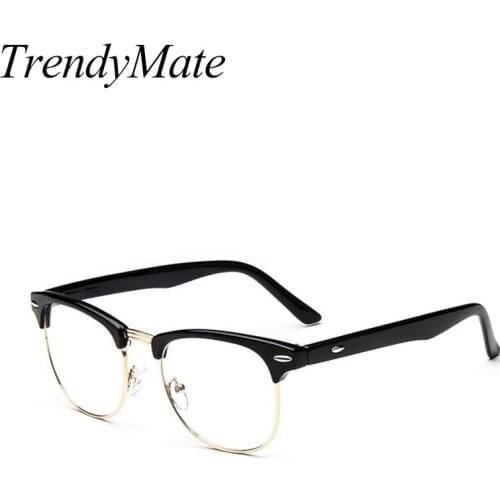 TRENDYMATE 2021 Retro Metal Cat eye Glasses Women Man Eyeglasses for Rice nails Flat light Eyewear Spring Hinges UV400 6006
