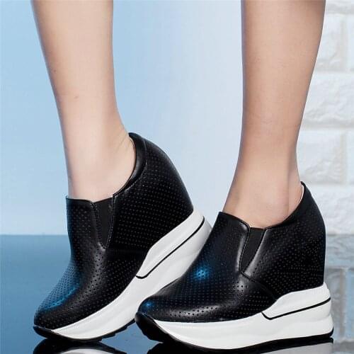 Fashion Sneakers Women Breathable Genuine Leather Wedges High Heel Ankle Boots Female Round Toe Platform Pumps Shoe Casual Shoes
