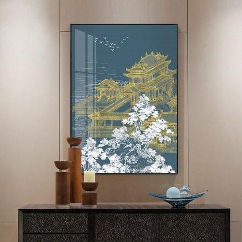 Vintage Chinese Style Gold Palace Canvas Print Poster Painting Aesthetic Bedroom Decor Art Wall Pictures For Living Room Office