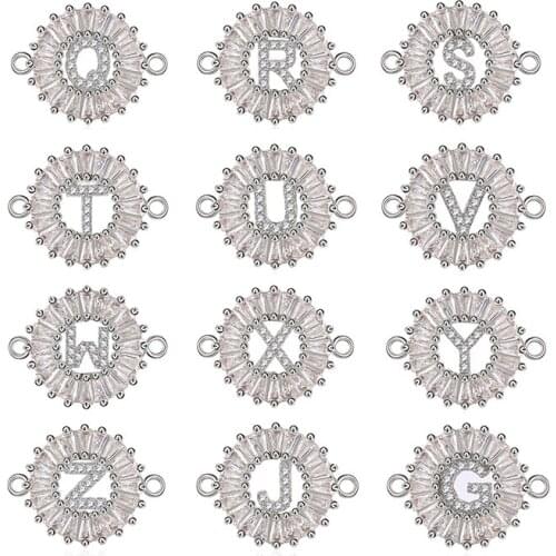 Juya DIY Name Jewelry Making Supplies Cubic Zirconia 26 Alphabet Letter Charm Connector Accessories For Fashion Jewelry Handmade