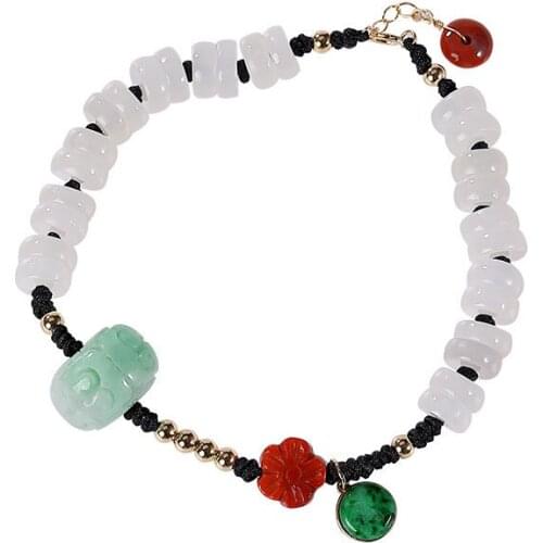 S925 sterling silver Bracelet Gold plating Hetian jade Emerald Southern red agate Retro Plum blossom Ladies Bracelet