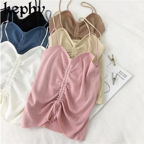 Women Crop Top Knitted Bandage Tops Spaghetti Club Camis Halter Tank Top Female Solid Camisole 2020 Summer tops tees