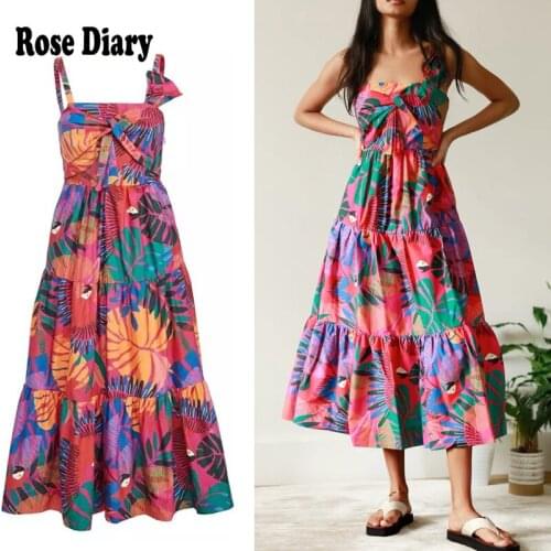 RoseDiary Womens Sling Floral Long Dresses arrival Summer Boho Sleeveless Party Beach Floarl Print Maxi Dress Casual Sundress