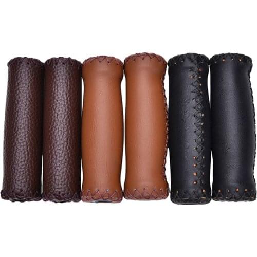 New 1Pair Artificial Leather Cycling Riding MTB Road Mountain Bike Bicycle Handlebar Grip Ends Coffee White Brown Vintage Retro