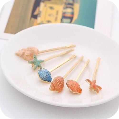 1 Pcs Ocean Style Sweet Candy Color Hairpins Women Cute Vivid Seashell Conch Starfish Shape Girls Hair Clips Casual Side Clips