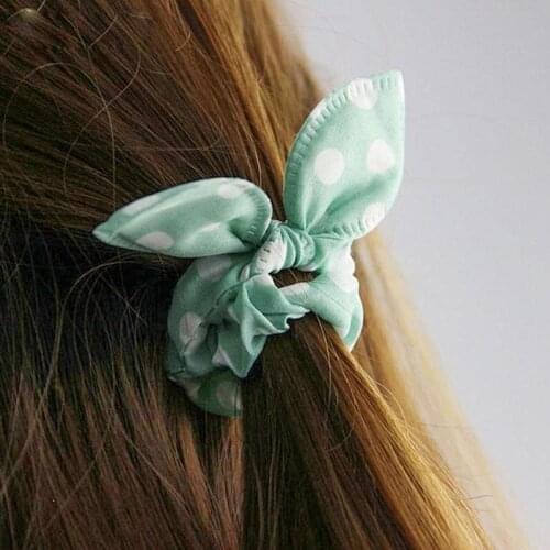1pcs Elastic Hair Band Cute Polka Dot Bow Rabbit Ears Headband Girl Ring Scrunchie Kids Ponytail Holder Hair Accessories