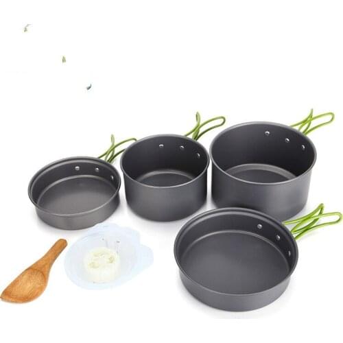 10pcs outdoor tableware set pot camping 2-3 portable stove camping cooking pots and pans set aluminum kitchen cauldron cookware