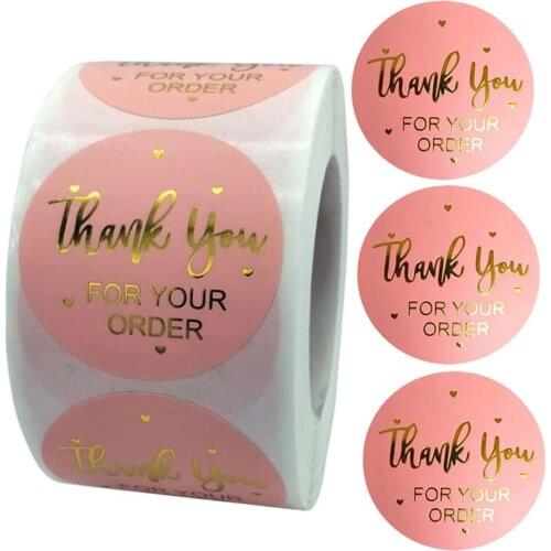500pc/roll 1.5"Thank You for Your Order Label Stickers Pink Gold Foil Front Design Stickers For Weddings Birthdays Envelope Seal