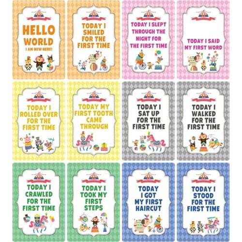 12 Pcs Month Card Baby Monthly Newborn Milestone Photo Sharing Cards Gift Set Funny Cartoon Photography Photo Cards D0AF