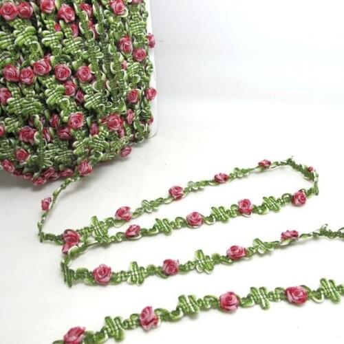 2 Yards Woven Rococo Ribbon Trim with Red Rose Flower Buds|Decorative Floral Ribbon|Scrapbook Materials|Clothing|Decor
