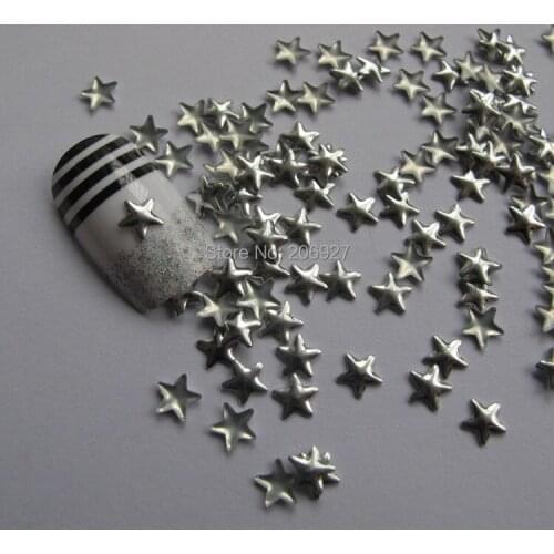 200pcs Cute S-38 5mm Nail Art Silver Star Metal Stud Nail Art Decoration