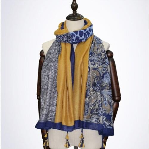 2021 Fashion Women Floral Printed Cotton Tassel Scarf Printed Scarf 6Colors 10pcs/lot