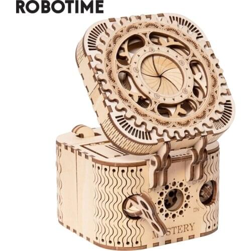 Robotime ROKR 3D Wooden Puzzle Storage Box Password Treasure Box Model Building Kit Toys for Children LK502 Drop Shipping