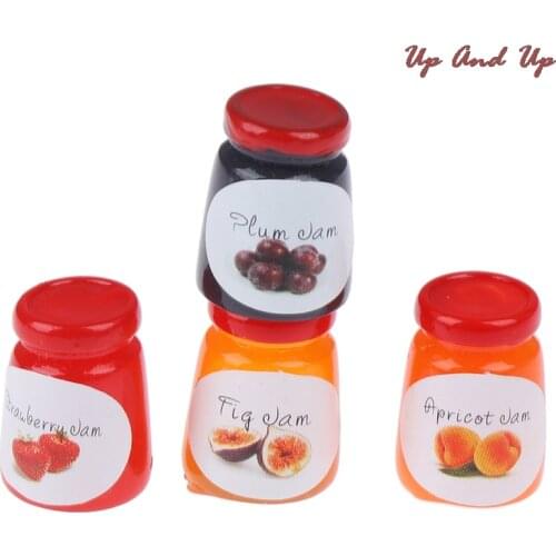 4Pcs 1:12 Kitchen Doll House Accessories 4 Bottles Jams DIY Dollhouse Food toy Doll House Miniatures