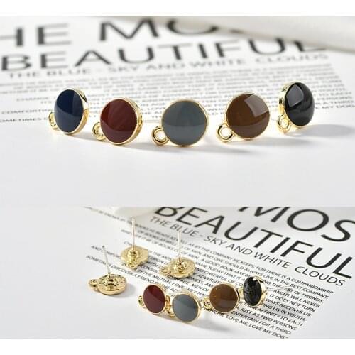40pcs/lot fashion women stud charms earrings diy jewelry pendants accessory 8mm round shape alloy drop oil material