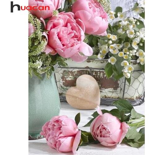 Huacan Diamond Embroidery Mosaic Rose Flower Full Square/round Diamond Painting Floral Vase Home Decor Diamond Art