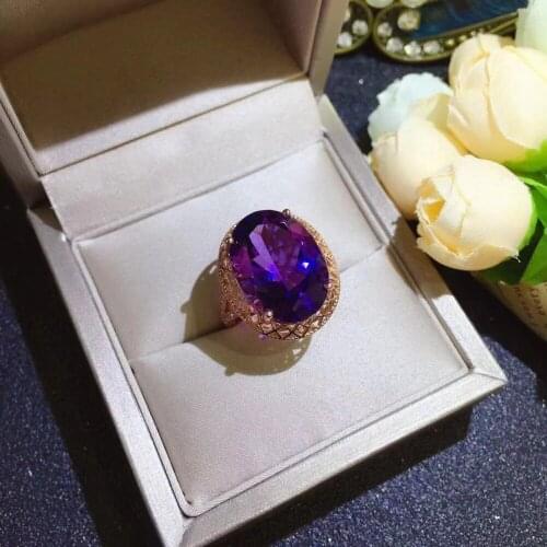 Amethyst ring Free shipping Natural real amethyst 925 sterling silver Fine jewelry 13*18mm