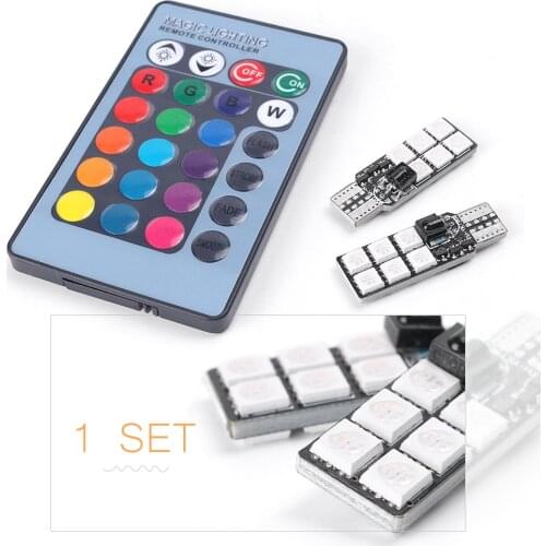 Car 6 Super T10 5050 RGB Colorful 12 SMD LED Light Bulb 360 Degrees+Wireless Remote Controller w/ Battery CR2025 DC 12V