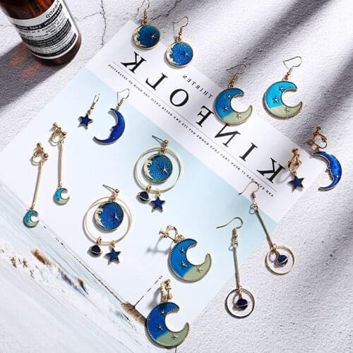 Earrings round cute 2020 trendy Long Moon star sky dangle female boho funny blue geometric Ear piercing Minimalism earrings