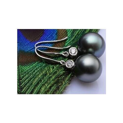 Free shipping luxury Noble jewelry charming pair OF AAA++ 10-11mm tahitian black round pearl silver earring