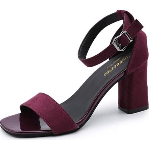 Sandals Womens Shoes Thick with Black Students All-match Open-toed High Heels A Word Buckle Roman High Heels Women