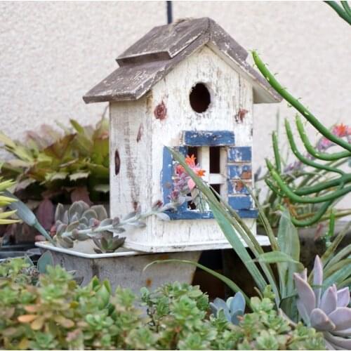Decorative retro shabby and chic wood hand painted bird house