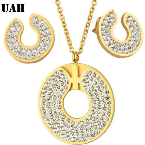 UAH Gifts Sales Elegant Luxury Design New Fashion Gold Filled Colorful Austrian Crystal Drop Jewelry Sets Women