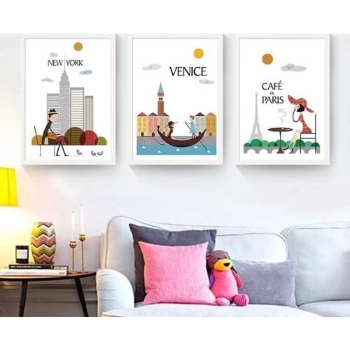 Nordic Decoration Painting New York Rome Venice World Famous Cities Wall Pictures for Living Room Kitchen Poster Art Cuadros