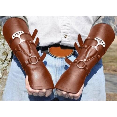 Adult Leather Medieval Battle Warrior Larp Knight Arm Wrist Leather Armor Steampunk Archer Gauntlet Halloween Costumes