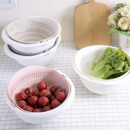 Kitchen Drain Basket To Clean Vegetables And Fruits Quickly Clean Plastic Double-Layer Drain Artifact Storage Basket