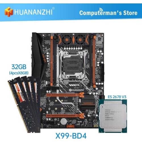 HUANANZHI X99 BD4 X99 Motherboard combo kit set CPU Intel XEON E5 2678 V3 Memory 4*8G DDR4 NON-ECC 2400 memory M.2 NVME NGFF USB